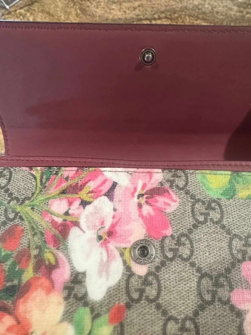 Gucci Floral GG Supreme Continental Wallet - Gray with Pink & Green Accents - Picture 12 of 15